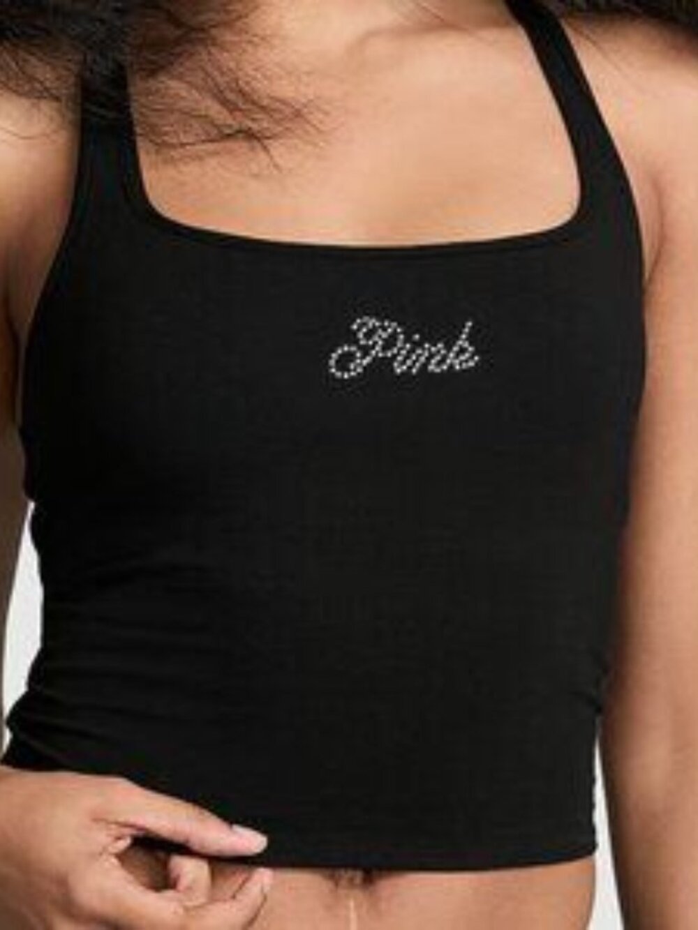 Victoria's Secret Pink Bralette M DD L DD Tank Top Black Bling Cotton Bra New